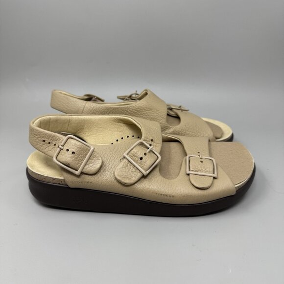 SAS Relaxed Natural Beige Leather Comfort Ankle Strap Sandals Sz 8.5  New - Picture 1 of 8